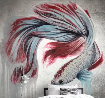 Beibehang Tapetai namų dekoro gyvenimo kambario, miegamasis freskos rankomis dažyti aliejus, tapyba guppies TV fono sienos freskos 3d tapetai