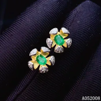 KJJEAXCMY bauda papuošalai 925 sterlingas sidabro inkrustacijos gamtos smaragdas ausies smeigės elegantiškas ponios auskarai paramos bandymai