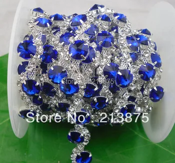 Nemokamas pristatymas 1 Kiemas 10mm Safyro mėlyna kristalų stiklas, kalnų krištolas, sidabro grandinės letena Aplikacijos Vestuvių suknelė, Vestuvių Dekoravimas